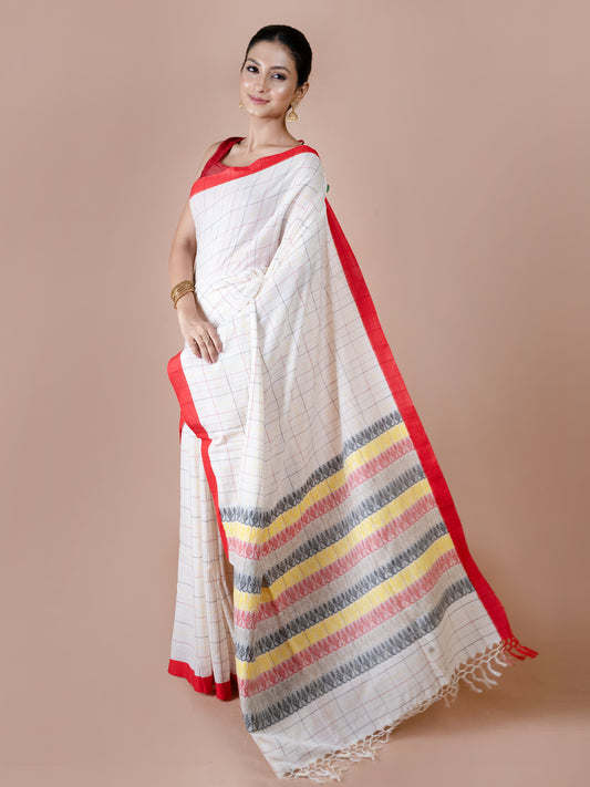 Check Dhonekhali mercerised pure cotton saree stylish handloom