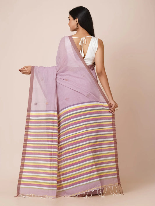 dusky violet phulia khadi pure cotton saree breathable handloom