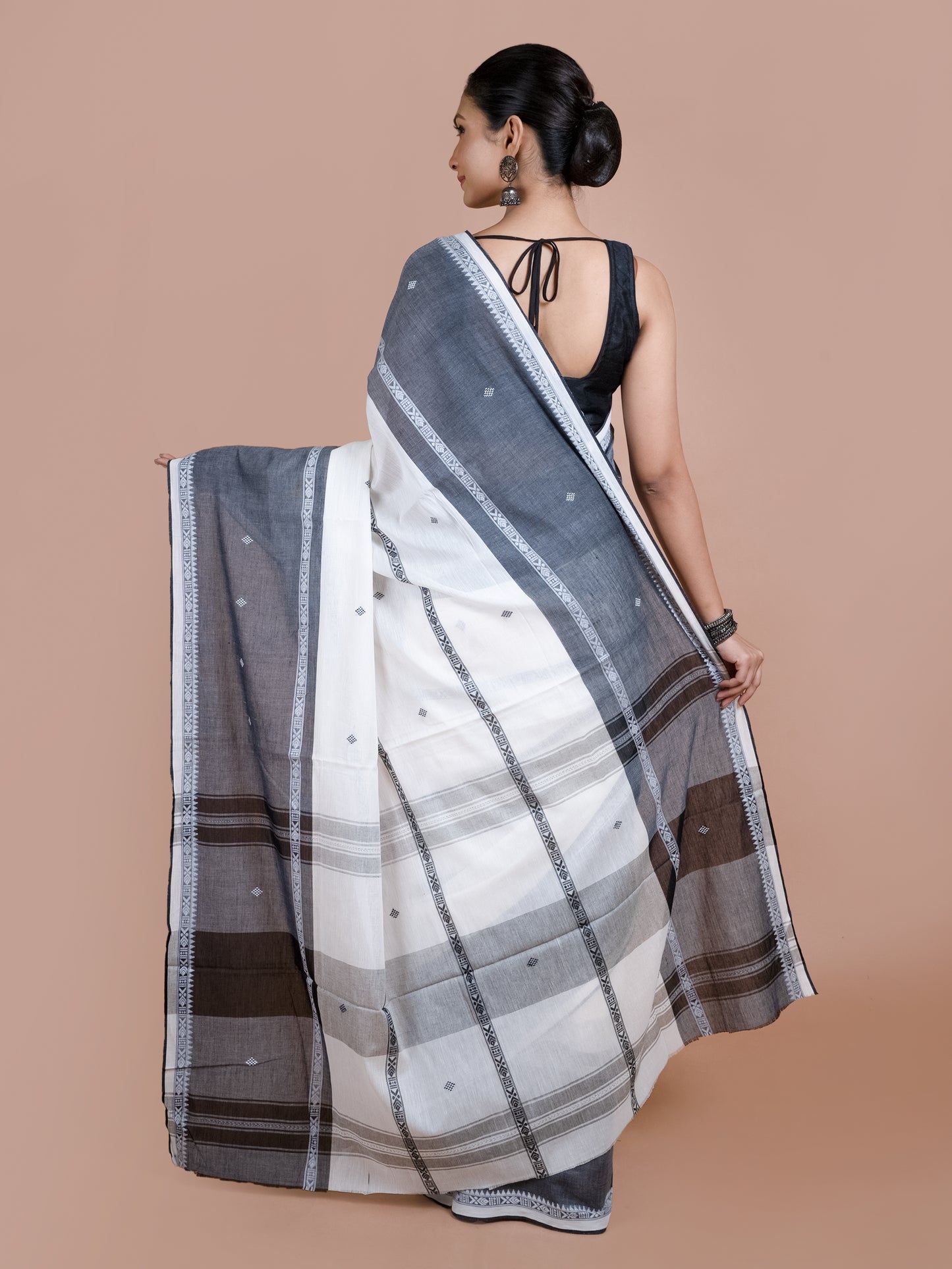 Dust Dhonekhali pure cotton saree earthy neutral handwoven