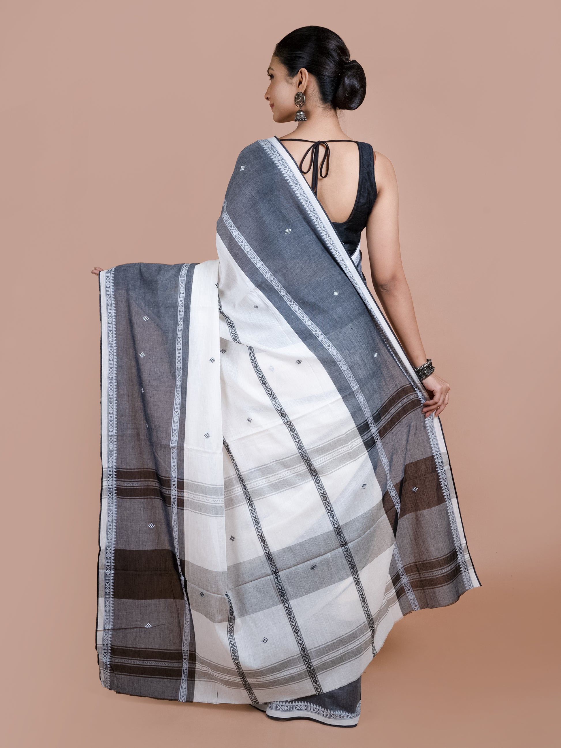 Dust Dhonekhali pure cotton saree earthy neutral handwoven