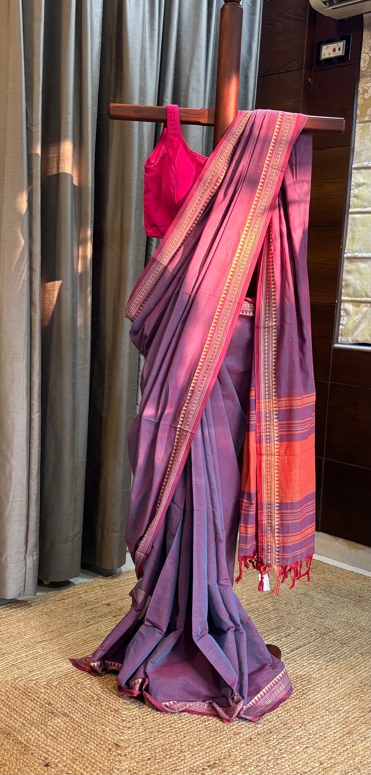 Purple Pure Cotton Dhanekhali Saree
