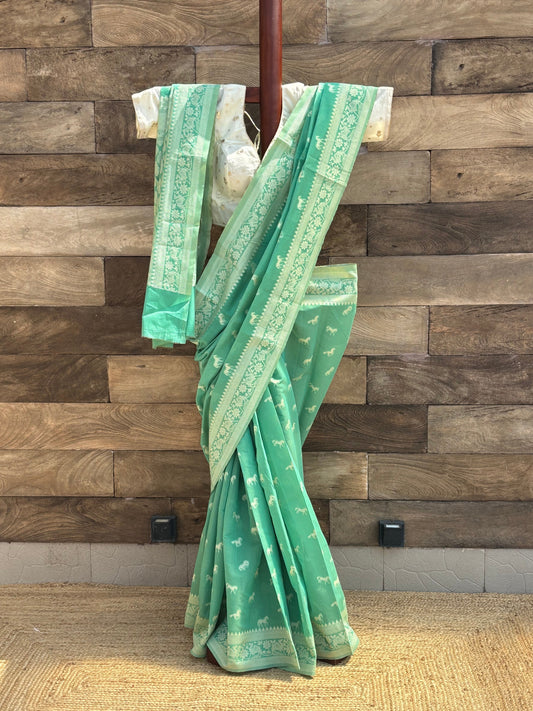 Pakhna Mercerised Cotton Banarasi Saree - Mint Green