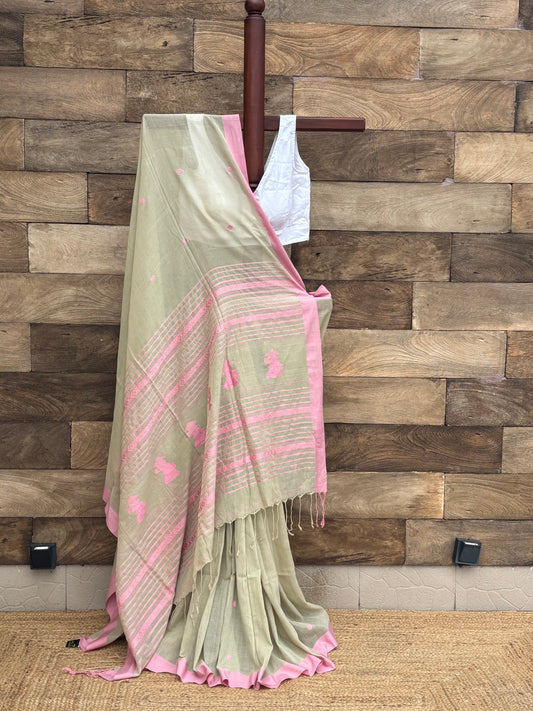 Beige - Pure Cotton Saree