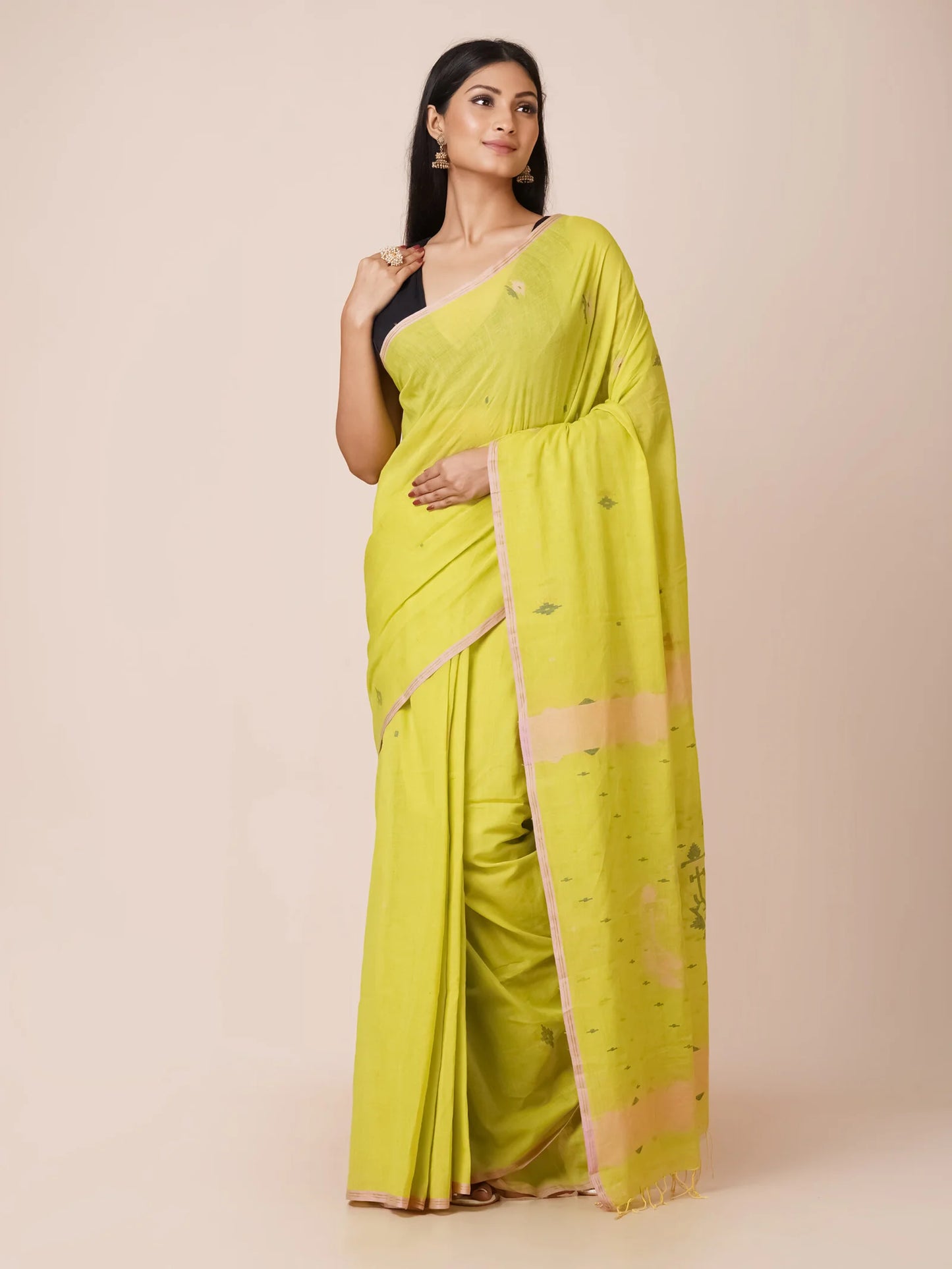 floracine khadi jamdani pure cotton saree whisper handloom breathable
