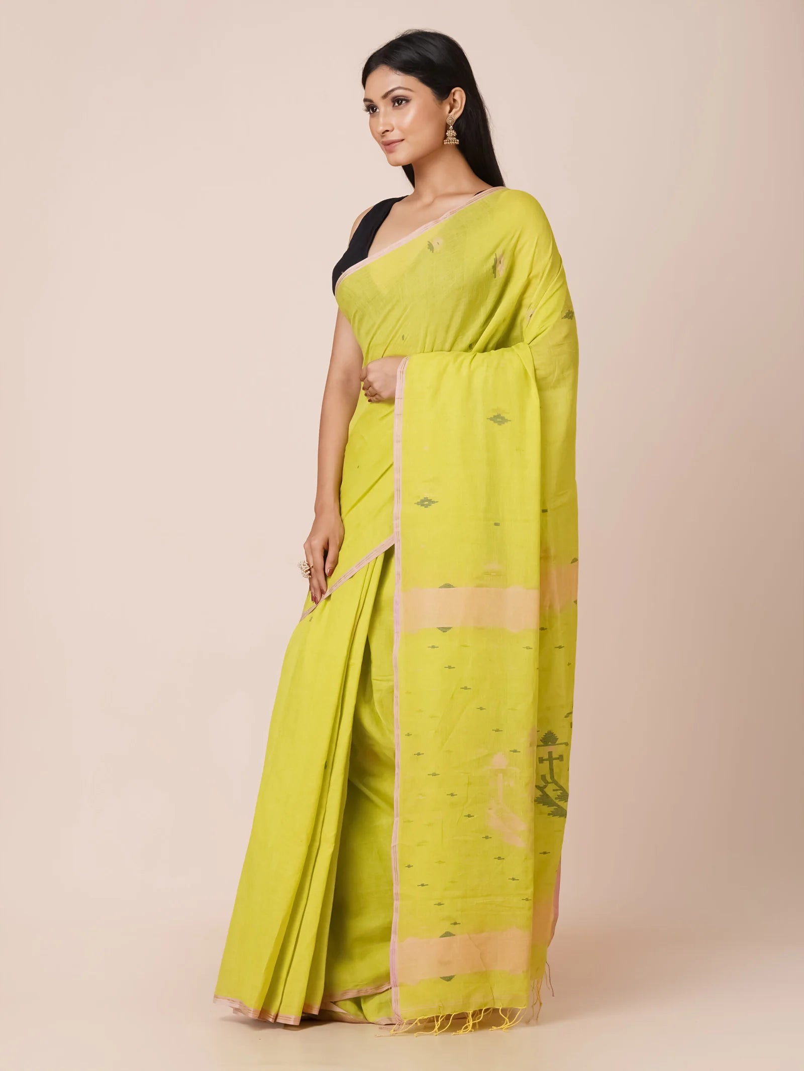 floracine khadi jamdani pure cotton saree whisper handloom breathable
