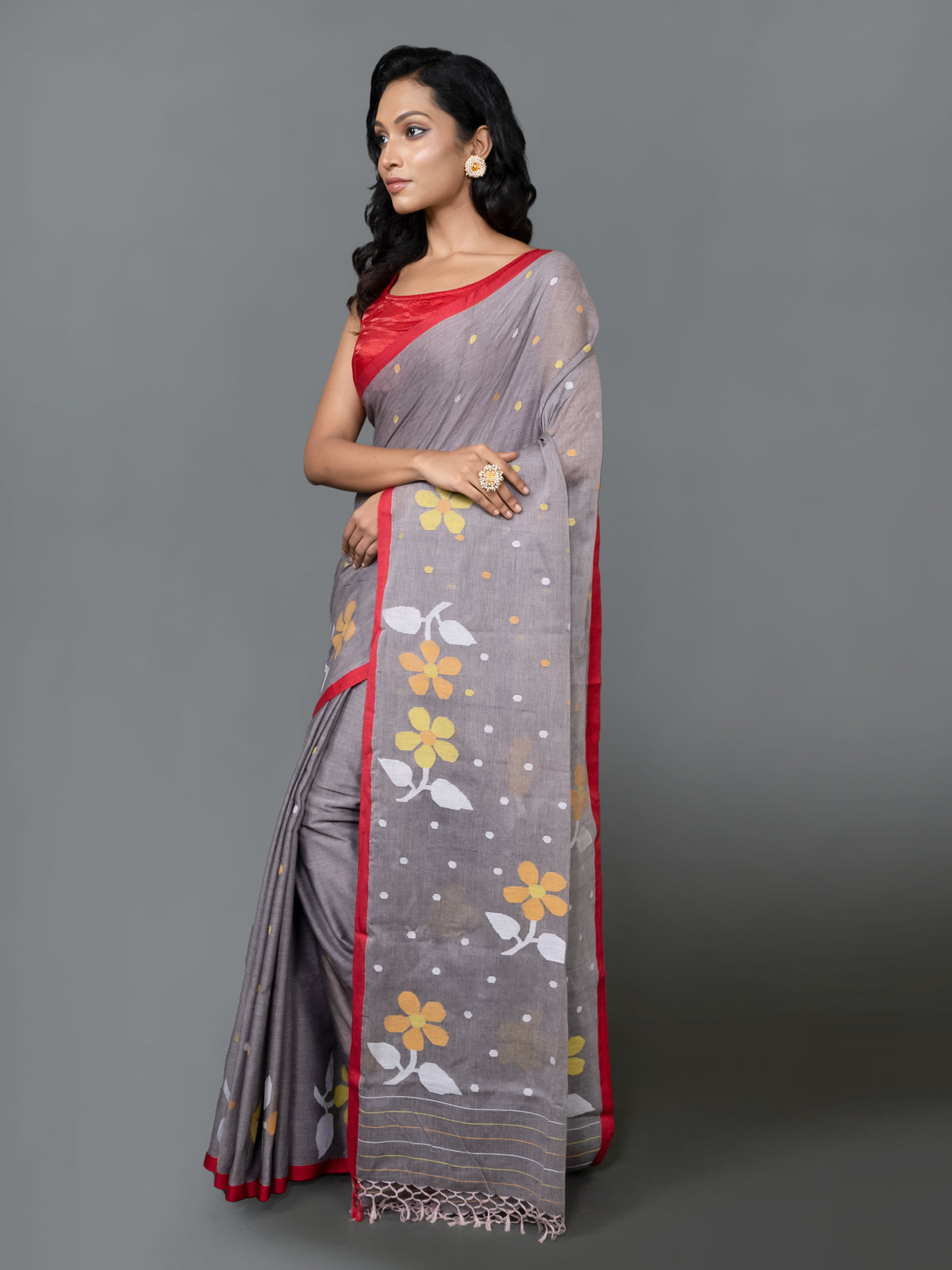 floral jamdani saree pure cotton handwoven