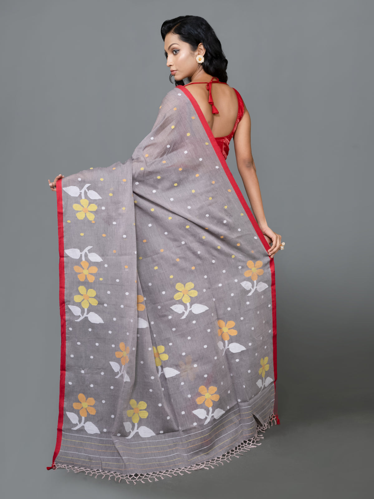 floral jamdani saree pure cotton handwoven