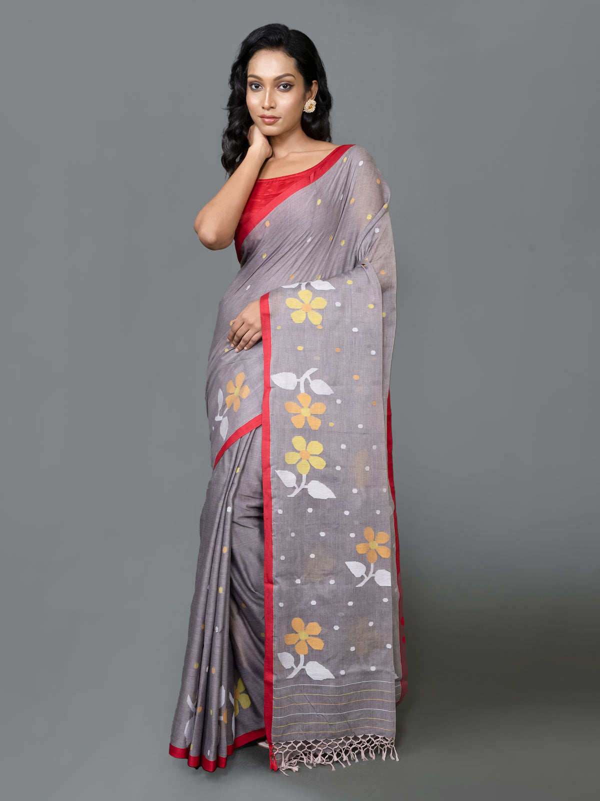 floral jamdani saree pure cotton handwoven