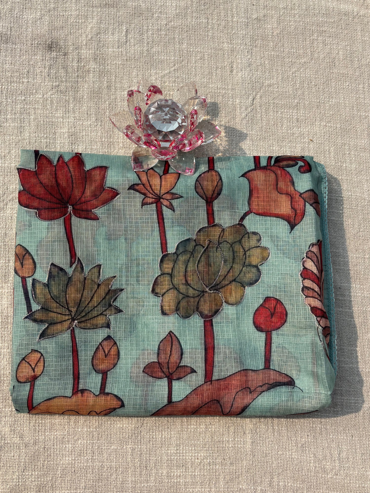 floral patterned silk kota kalamkari printed saree