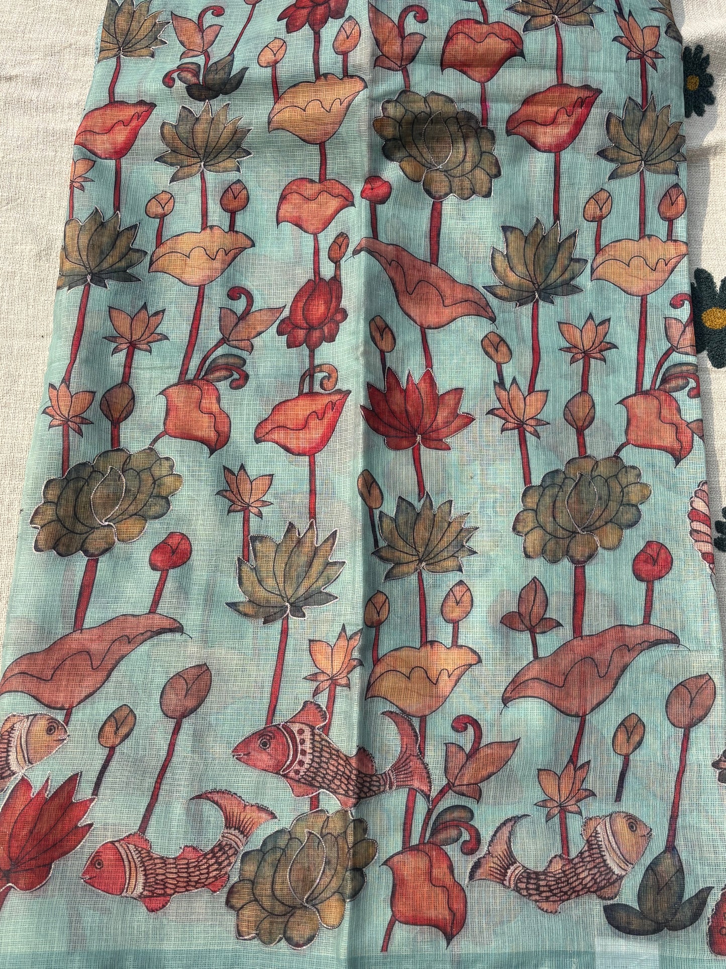 floral patterned silk kota kalamkari printed saree