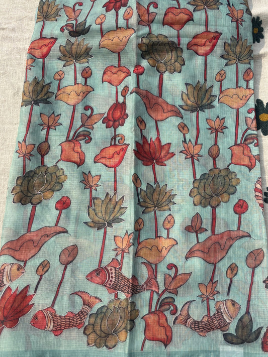 floral patterned silk kota kalamkari printed saree