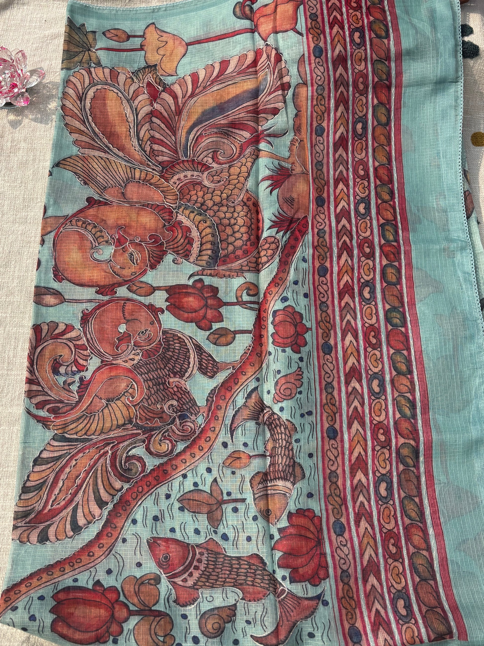 floral patterned silk kota kalamkari printed saree