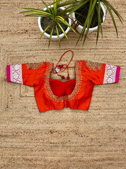 Orange zardosi work blouse