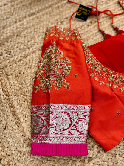 Orange zardosi work blouse