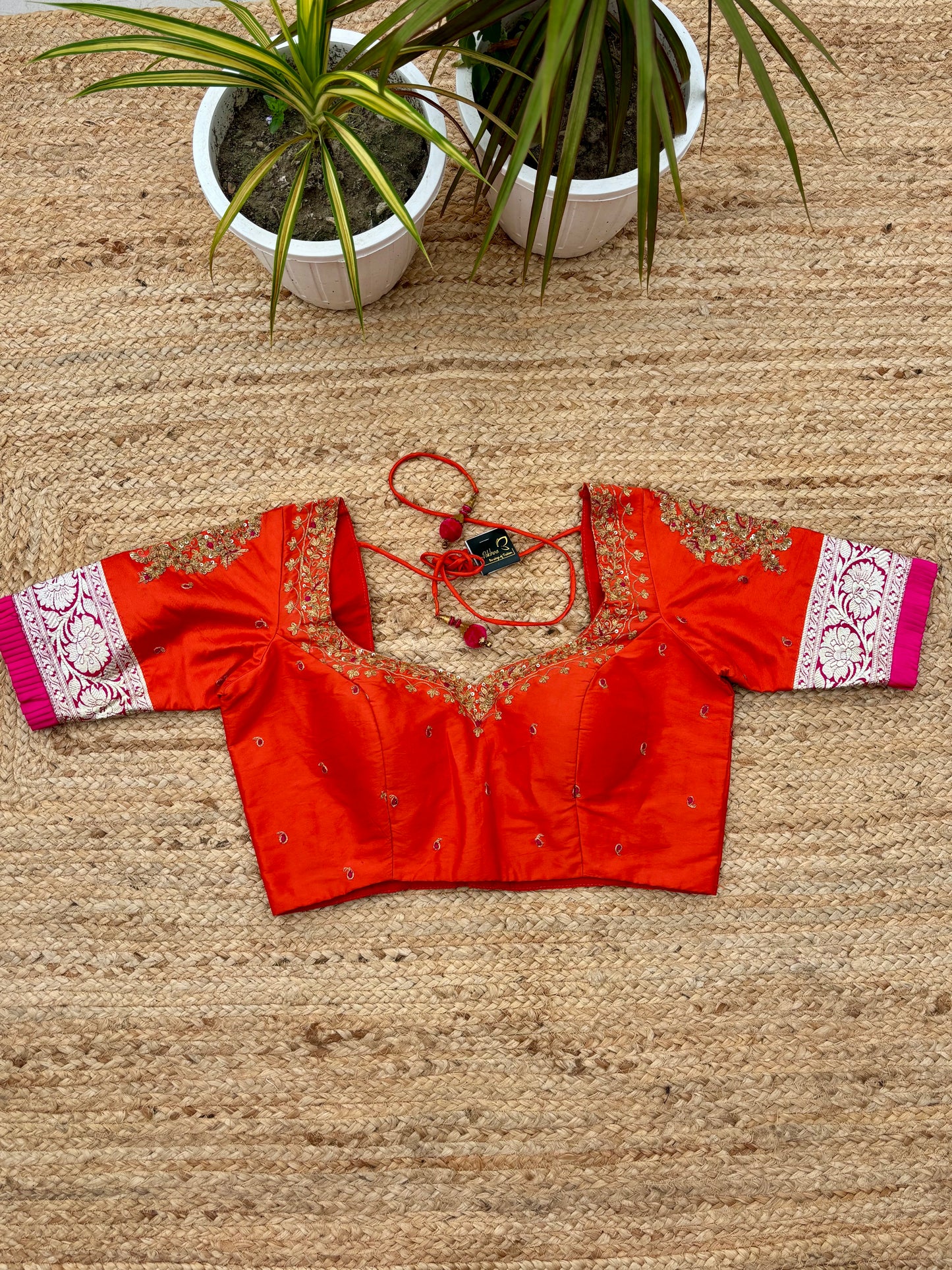 Orange zardosi work blouse