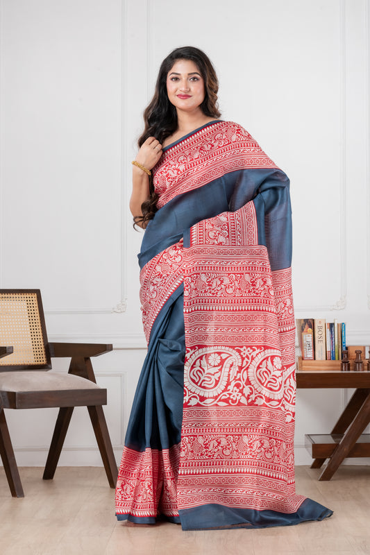 navy blue cotton saree
