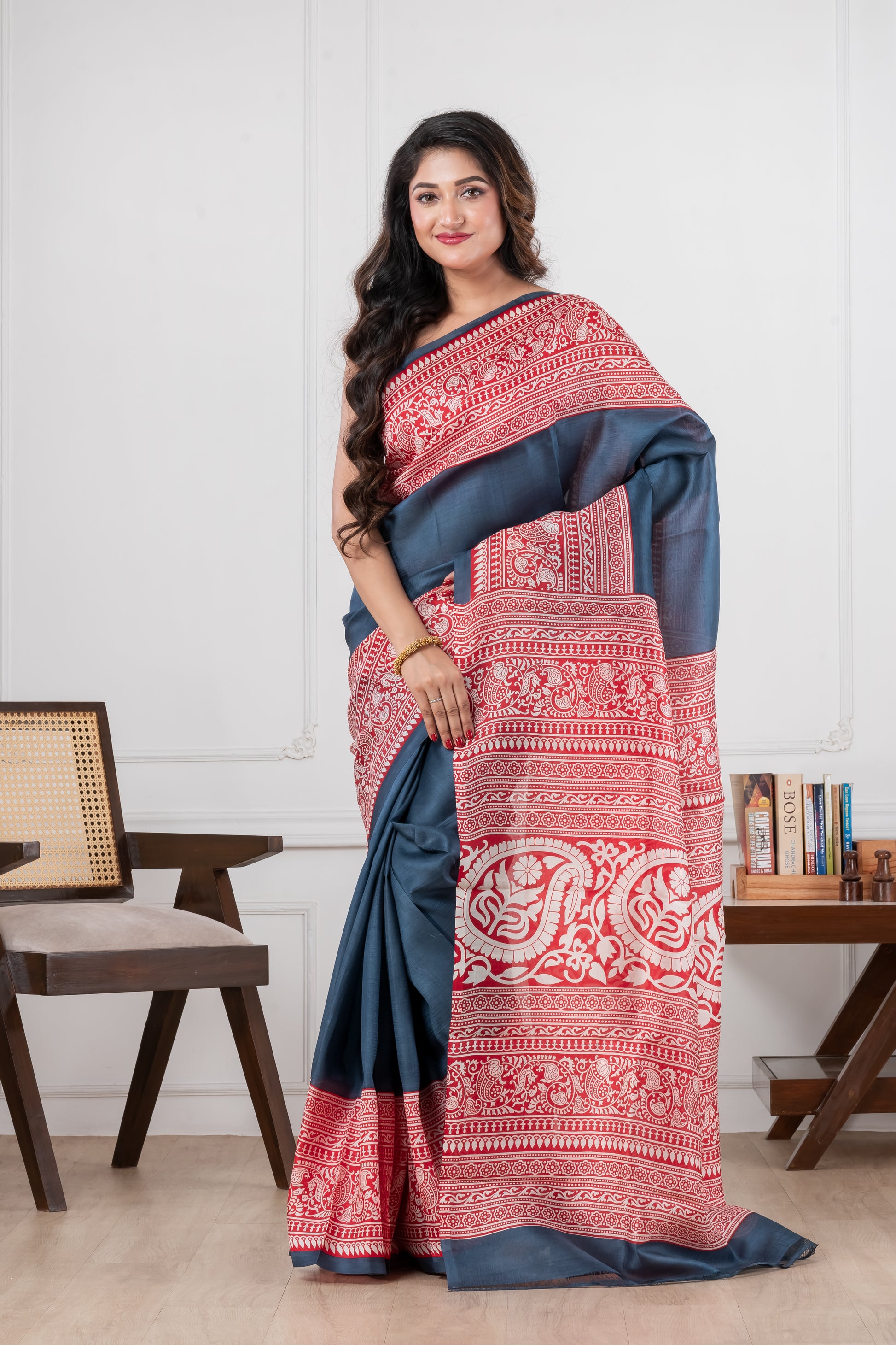 navy blue cotton saree