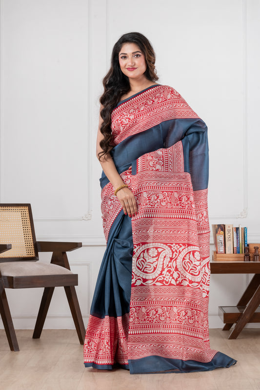 navy blue cotton saree