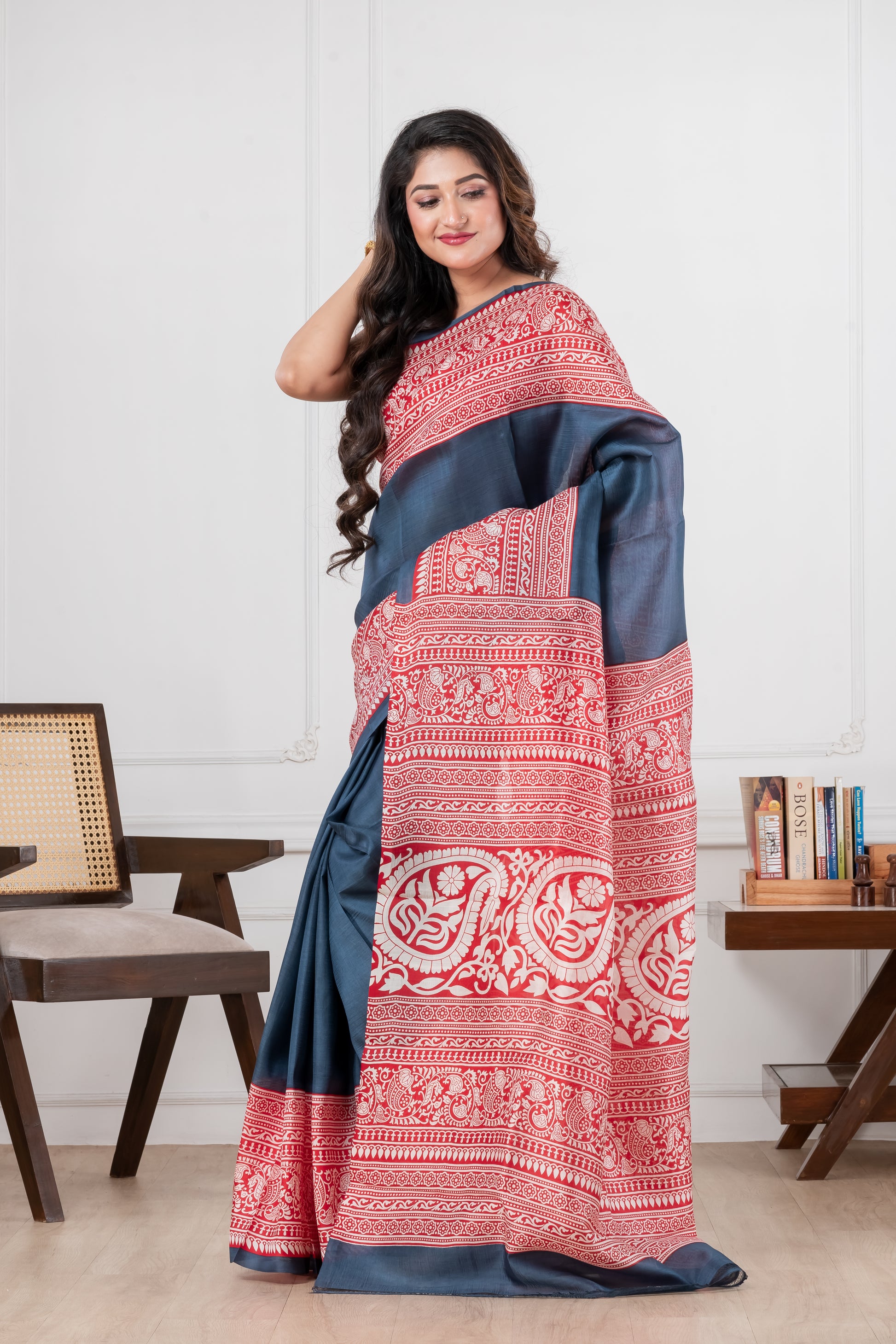 navy blue cotton saree