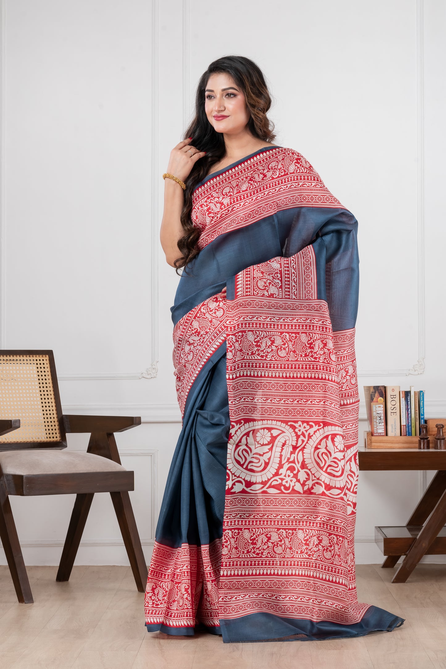 navy blue cotton saree