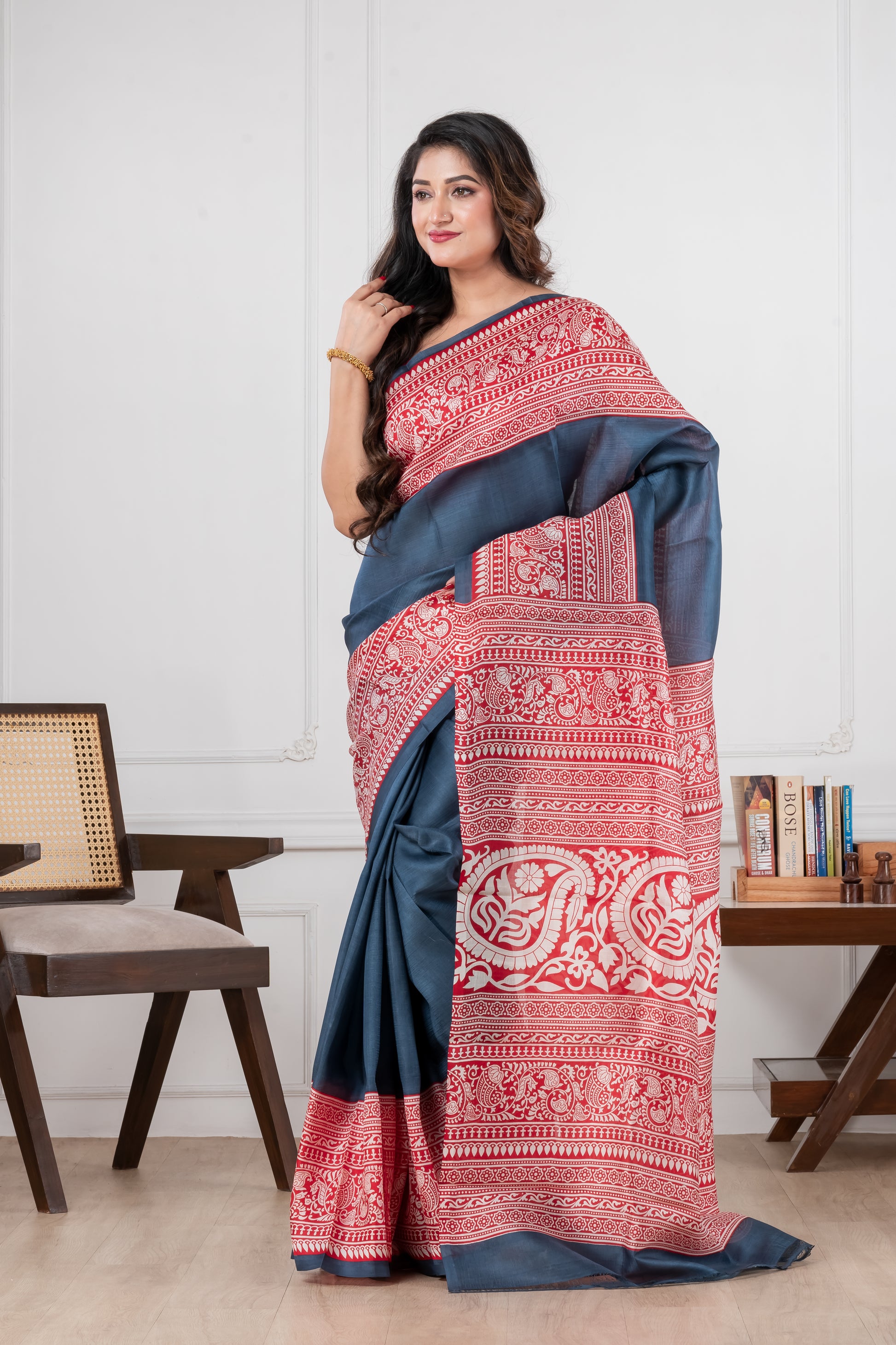 navy blue cotton saree