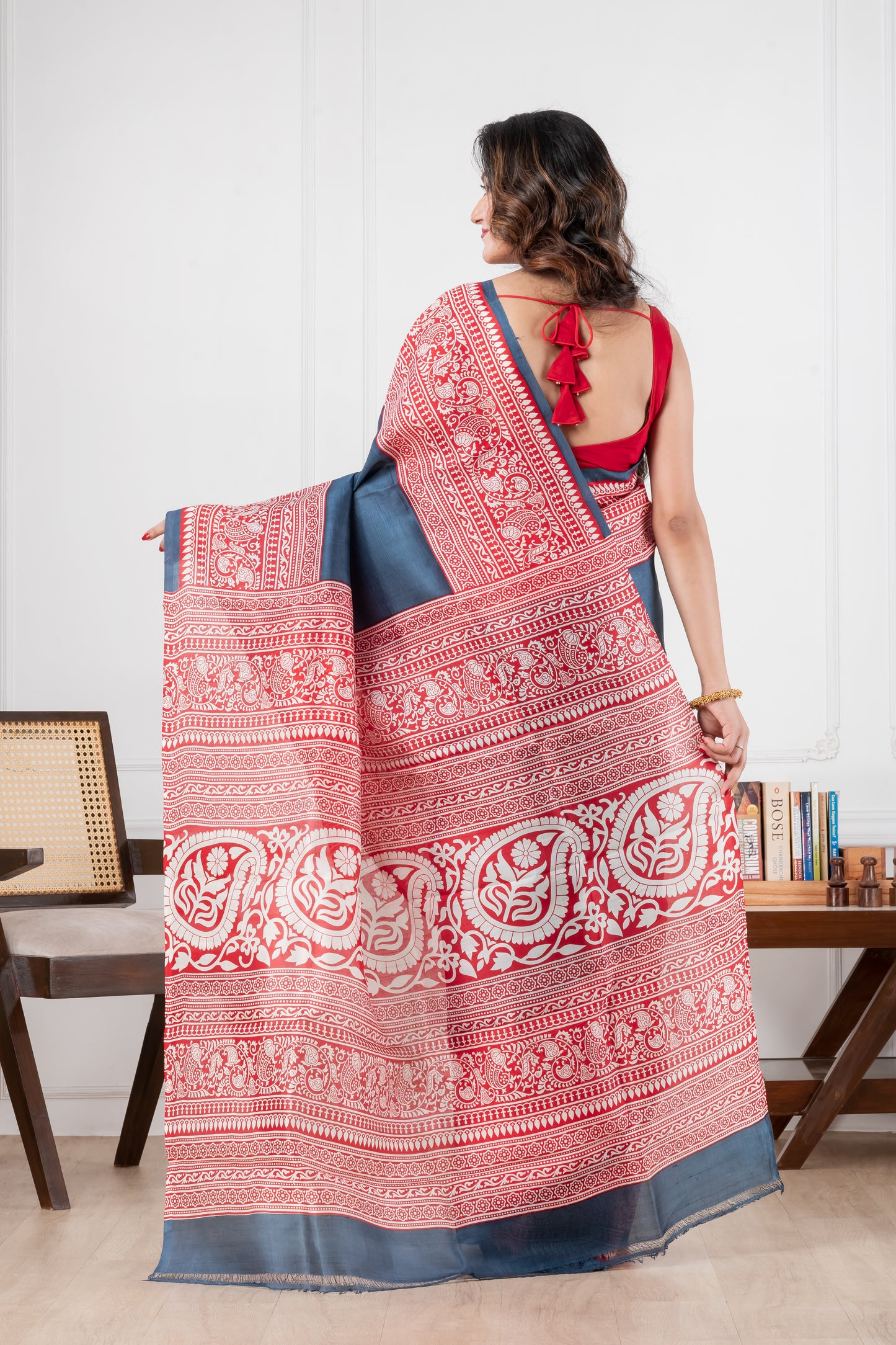 navy blue cotton saree