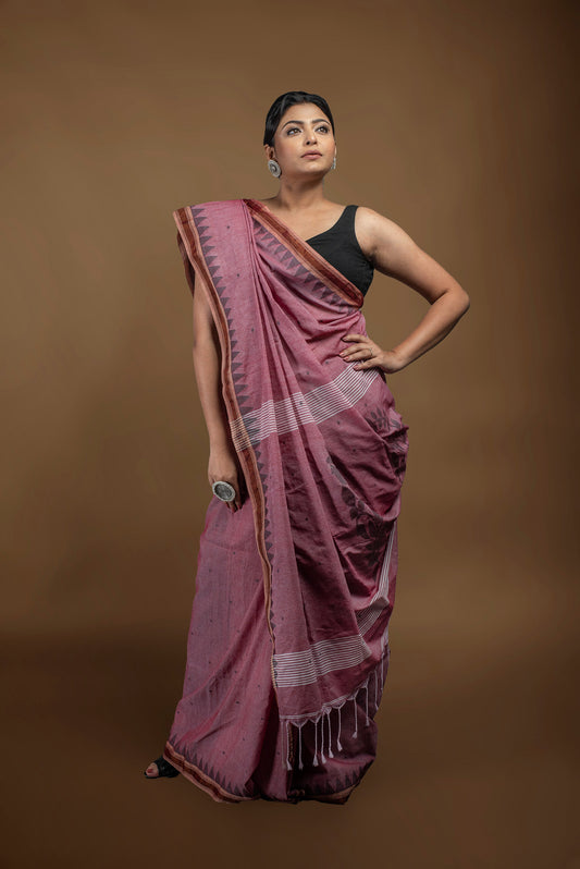 Gulab Dhaga pure cotton Jamdani saree, rose thread Bengal cotton online