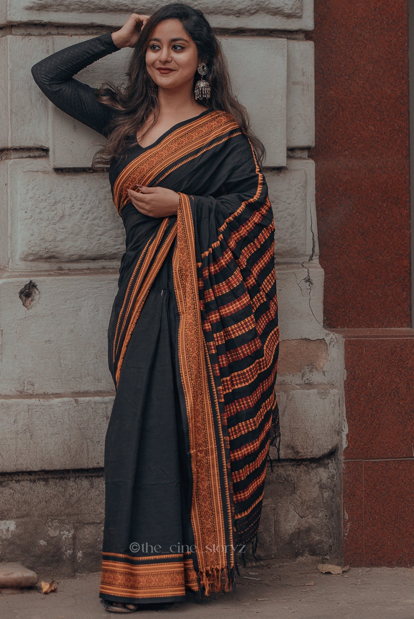 Pakhna Black and orange Begumpuri Saree