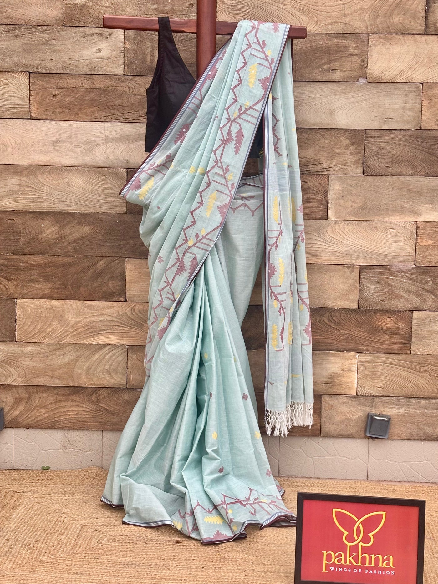 Light Sky Blue Pure Premium Cotton Handwoven Bengal Jamdani Sarees