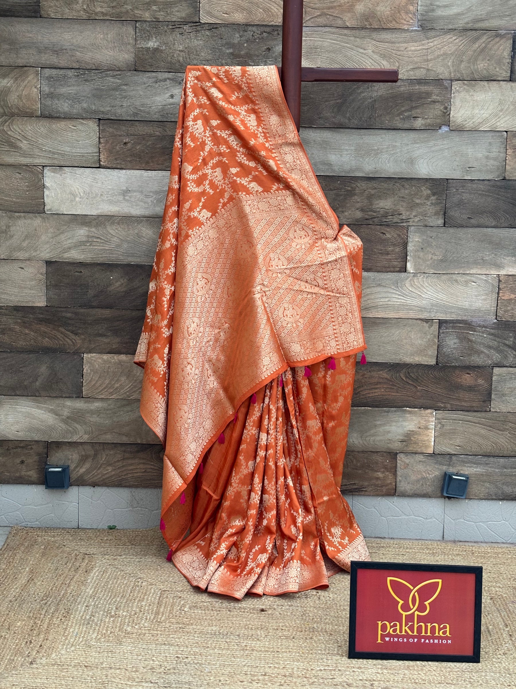Orange Jaal Work Fancy Banarasi Saree