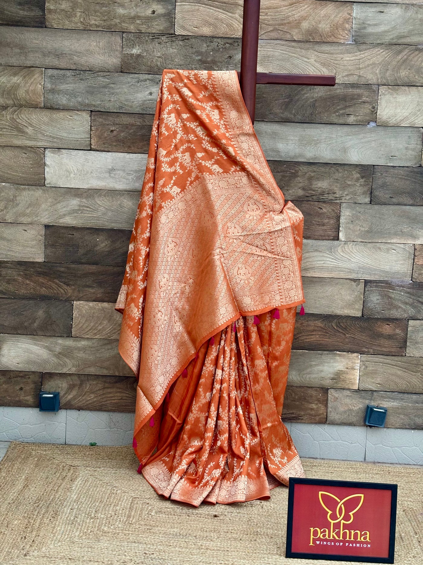 Orange Jaal Work Fancy Banarasi Saree