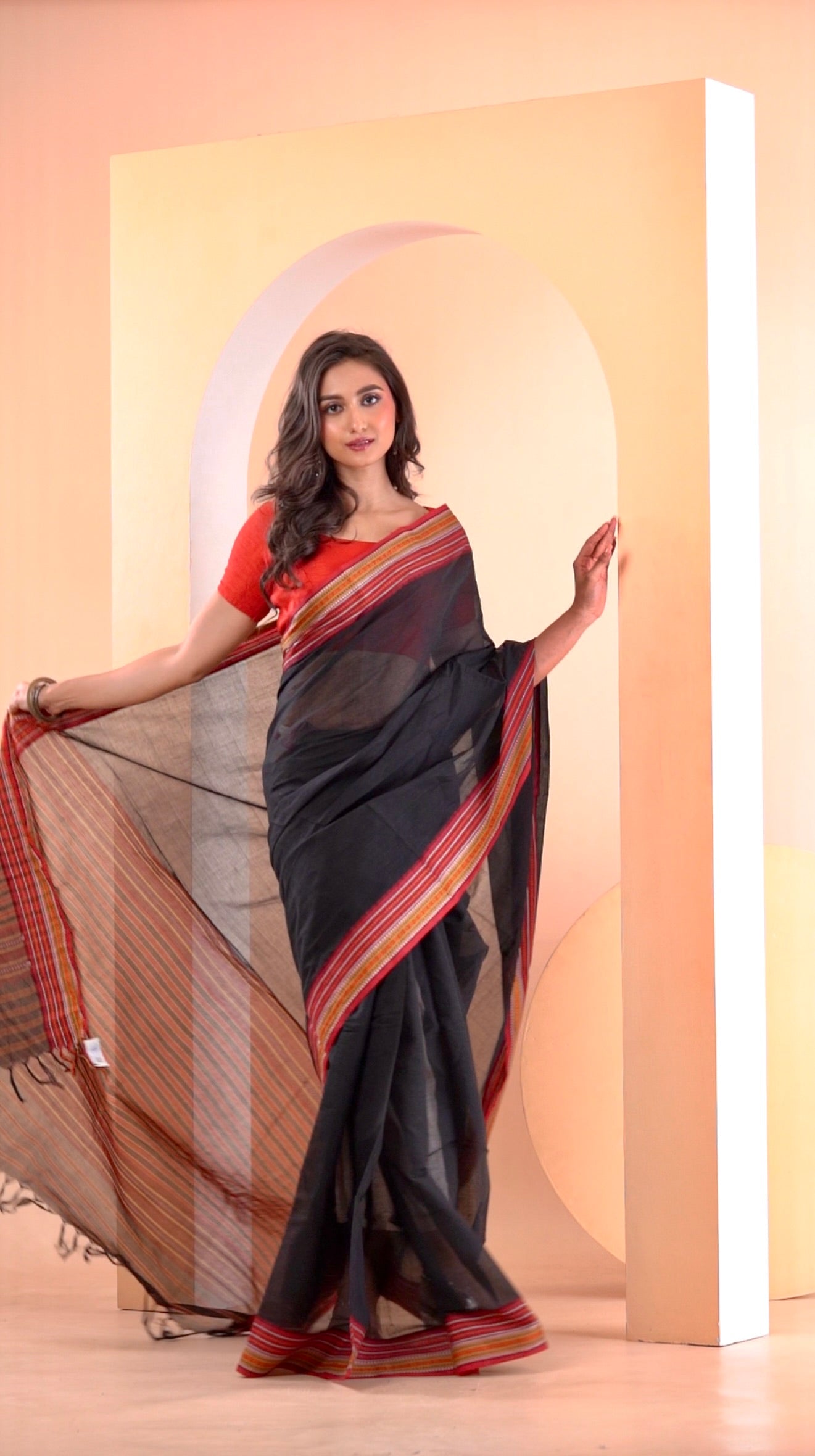 Black Begumpuri Pure cotton handwoven Saree