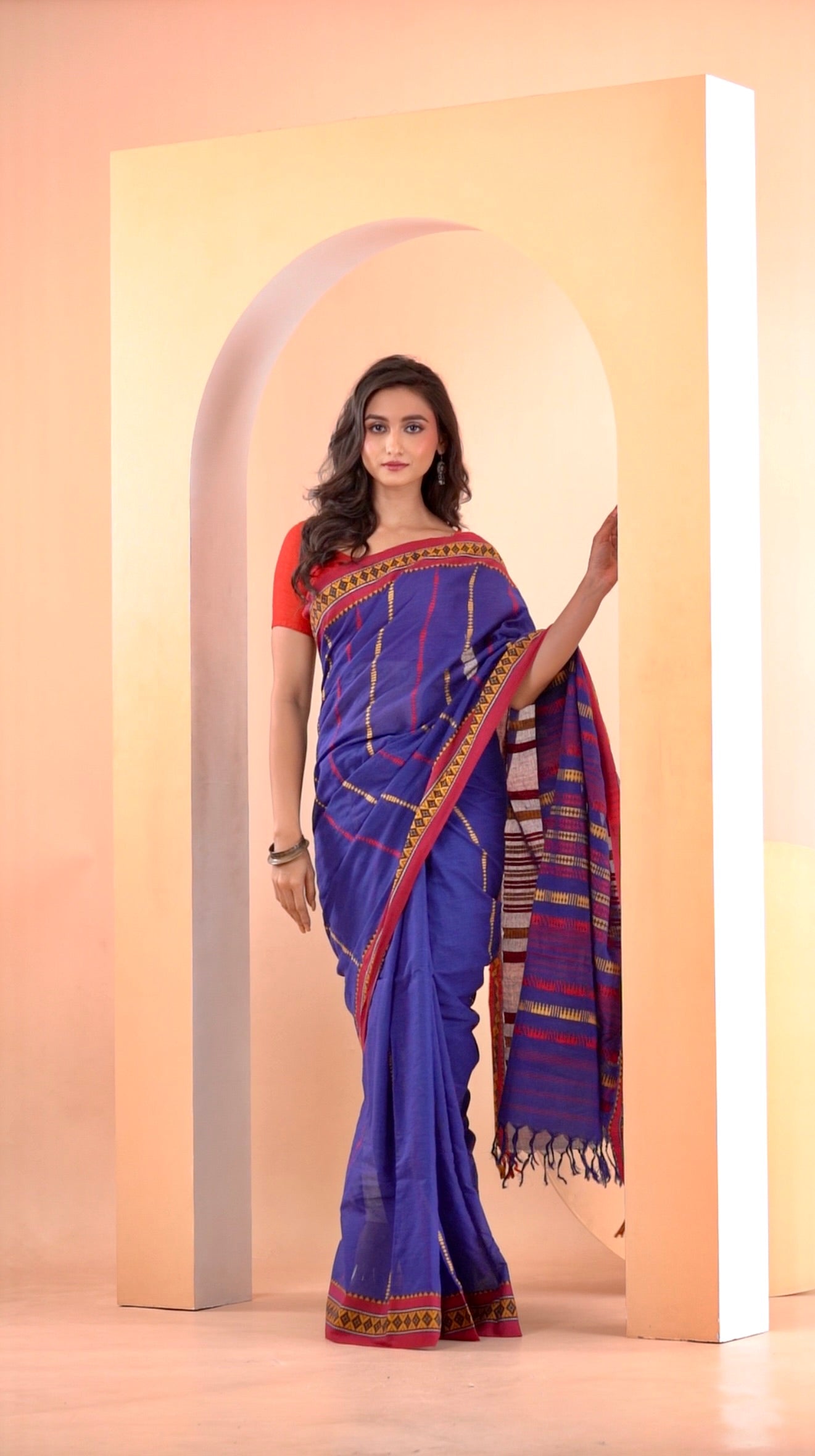 Royal Blue Begumpuri Pure cotton handwoven Saree