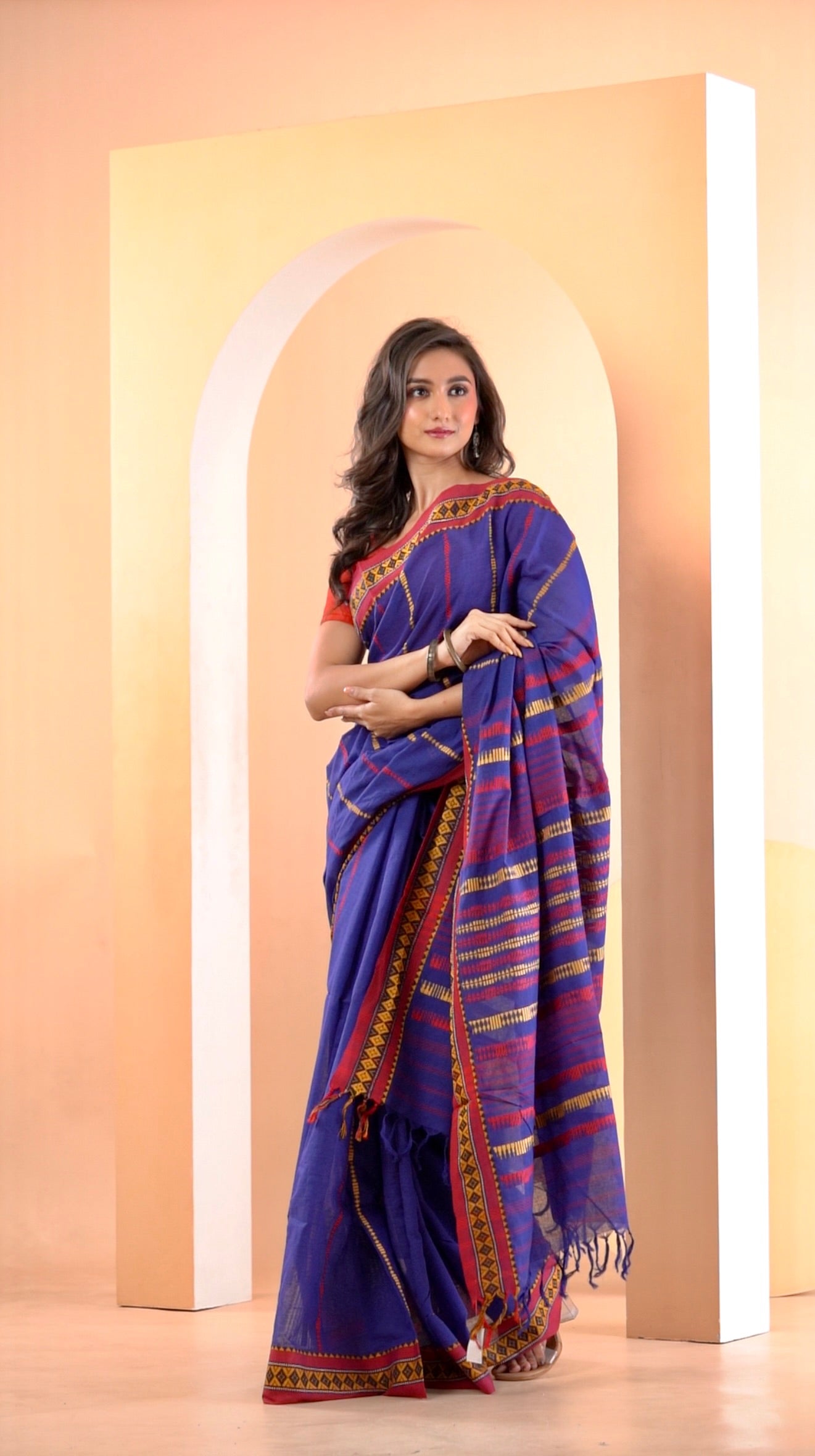 Royal Blue Begumpuri Pure cotton handwoven Saree