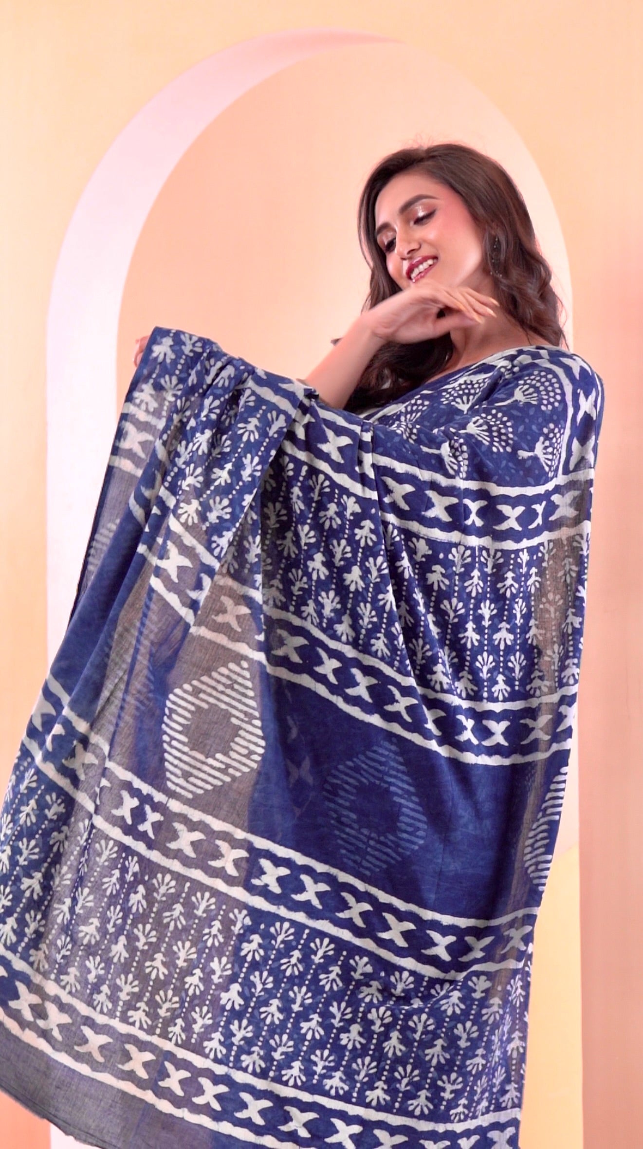 Blue Cotton Block Printed Saree