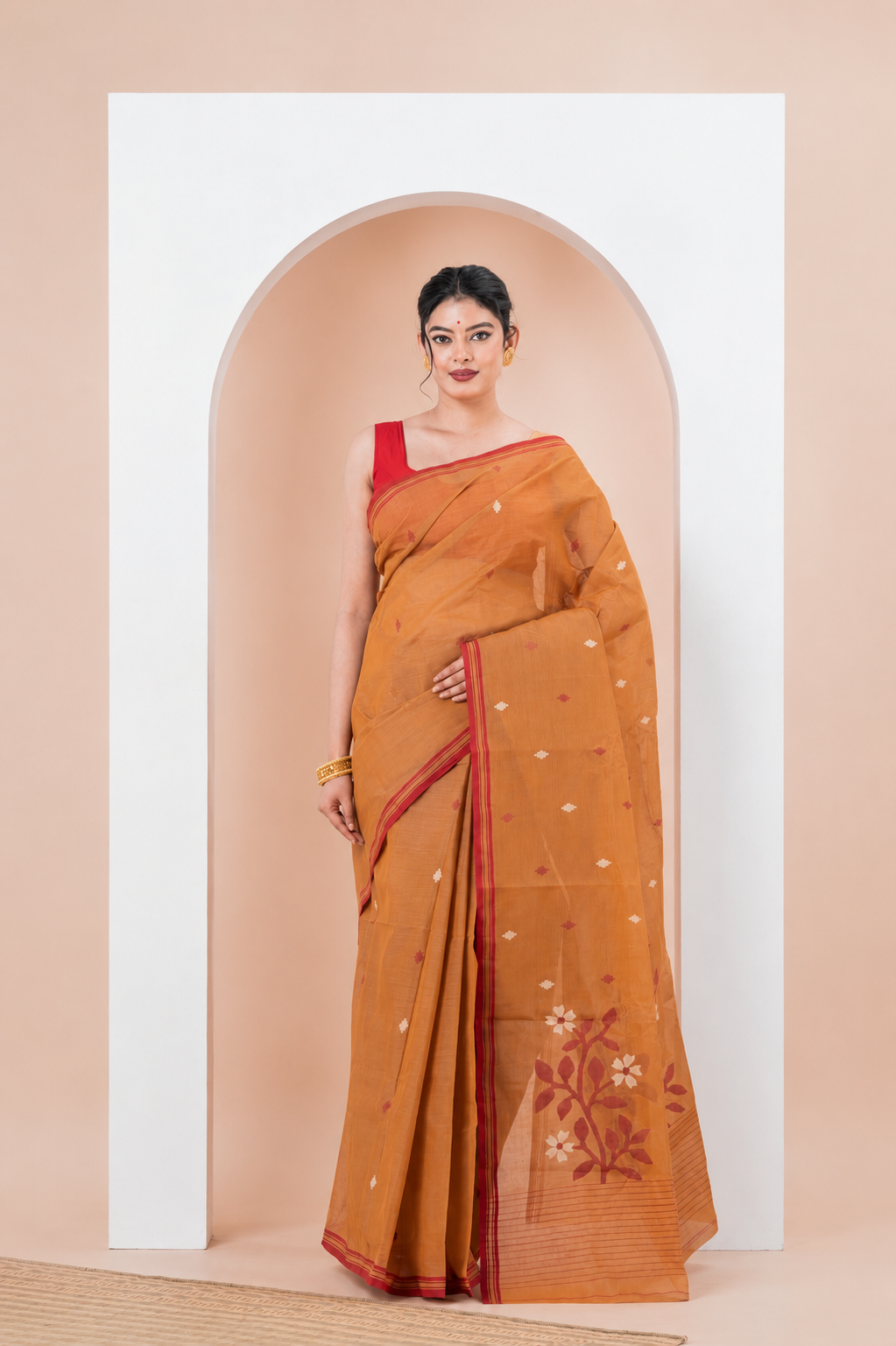 Peach-Orange Saree Cotton Hamdani saree