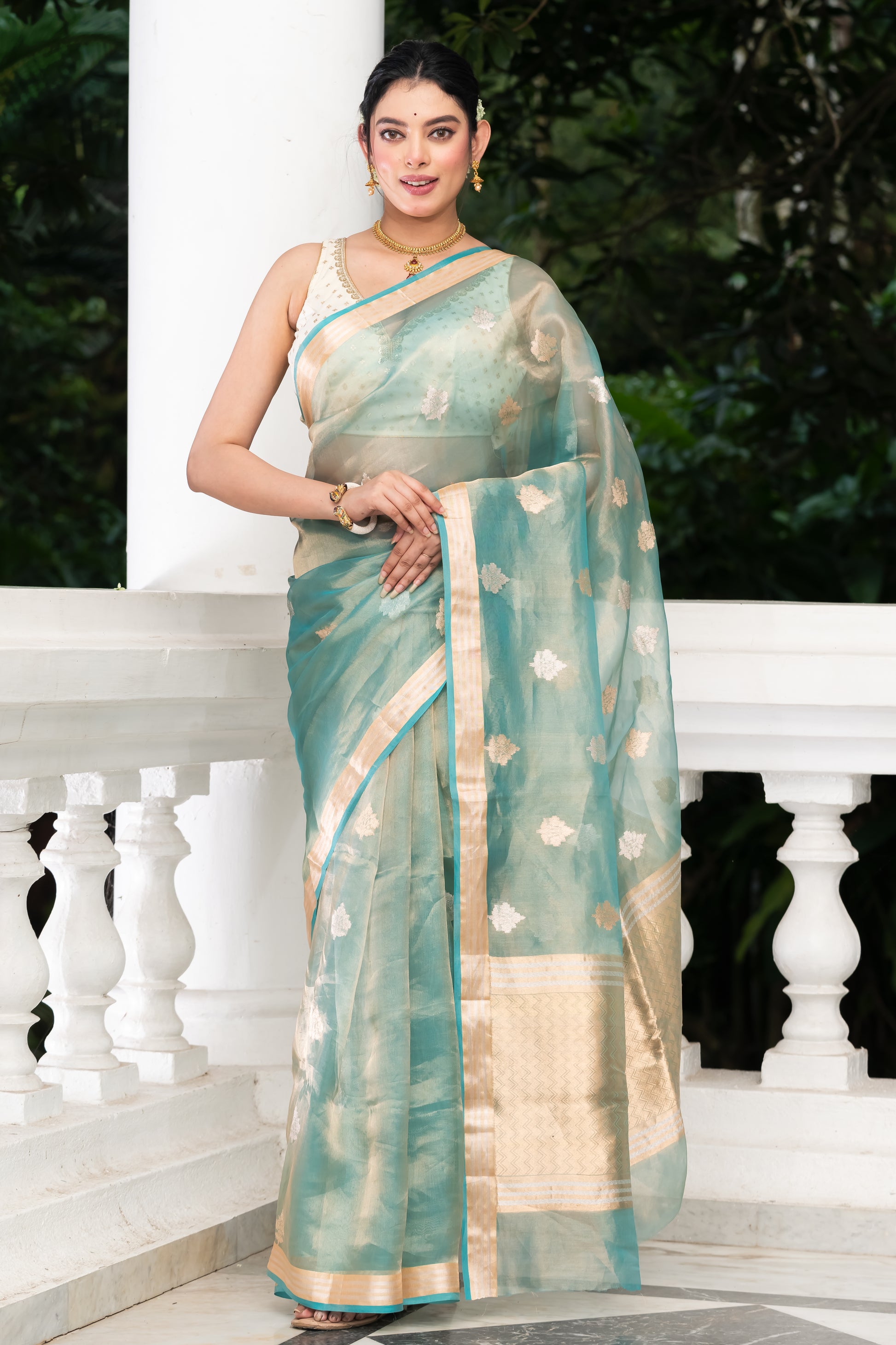 light blue pure tissue banarasi saree