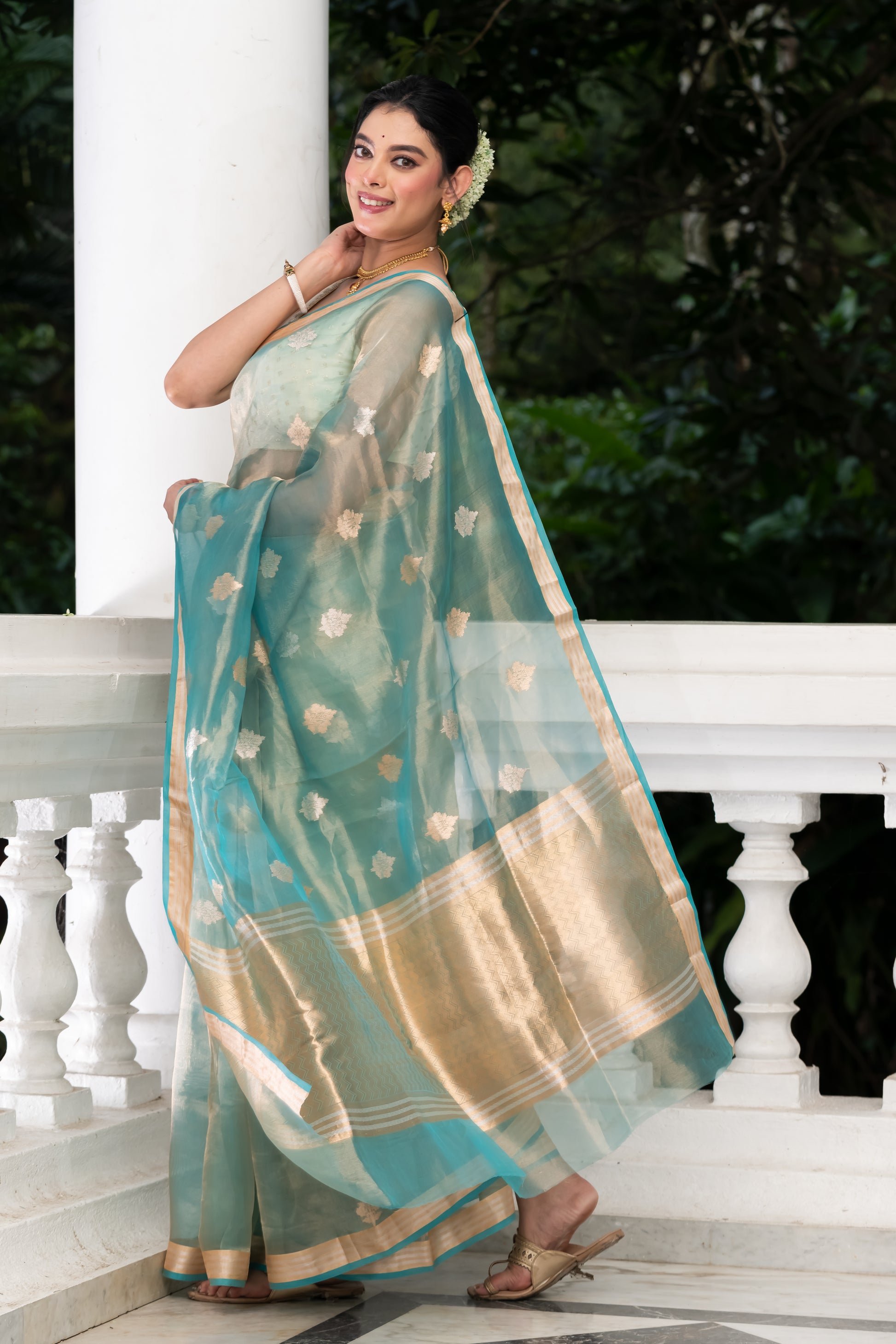 light blue pure tissue banarasi saree