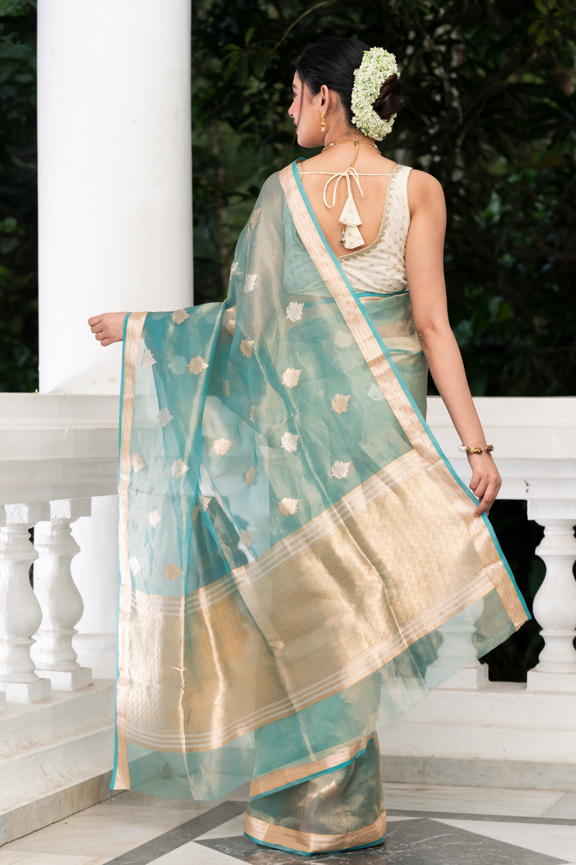 light blue pure tissue banarasi saree