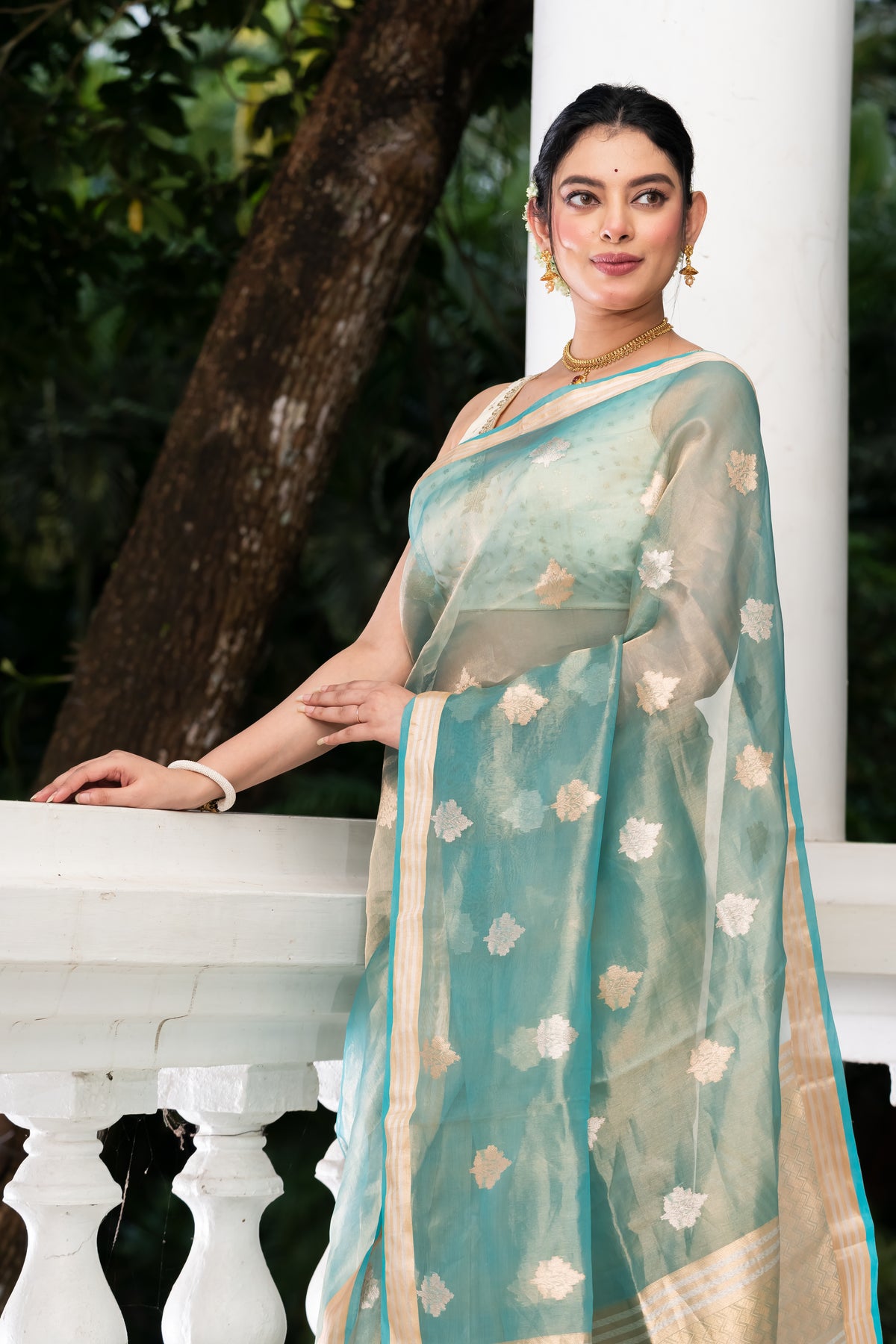 light blue pure tissue banarasi saree