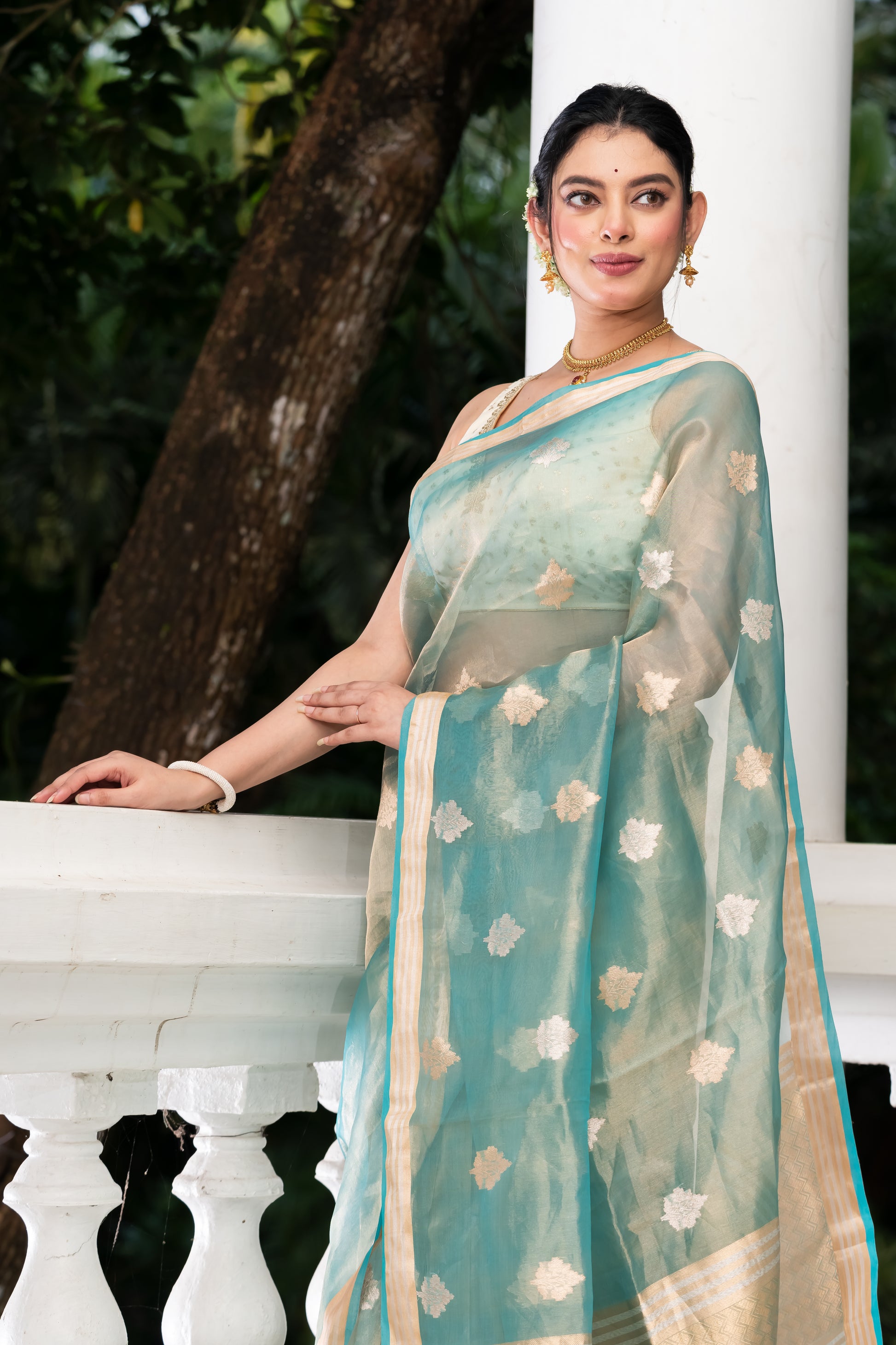 light blue pure tissue banarasi saree