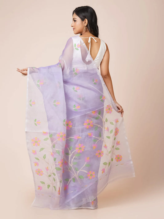 light violet muslin jamdani saree pure handloom