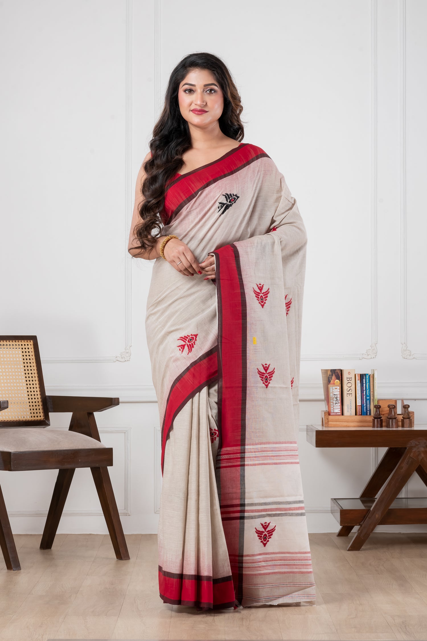 light grey dhonekhali pure cotton saree