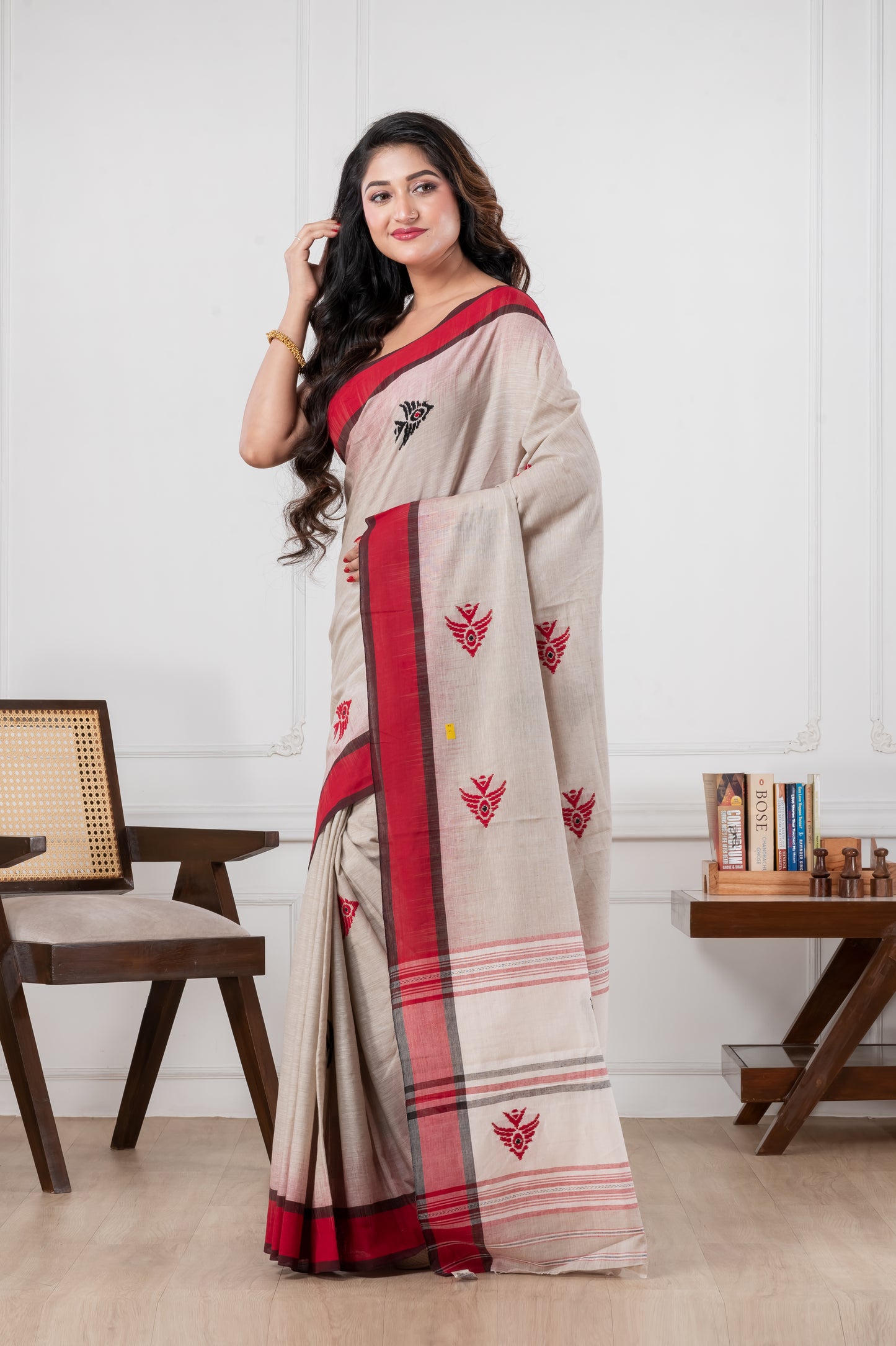 light grey dhonekhali pure cotton saree