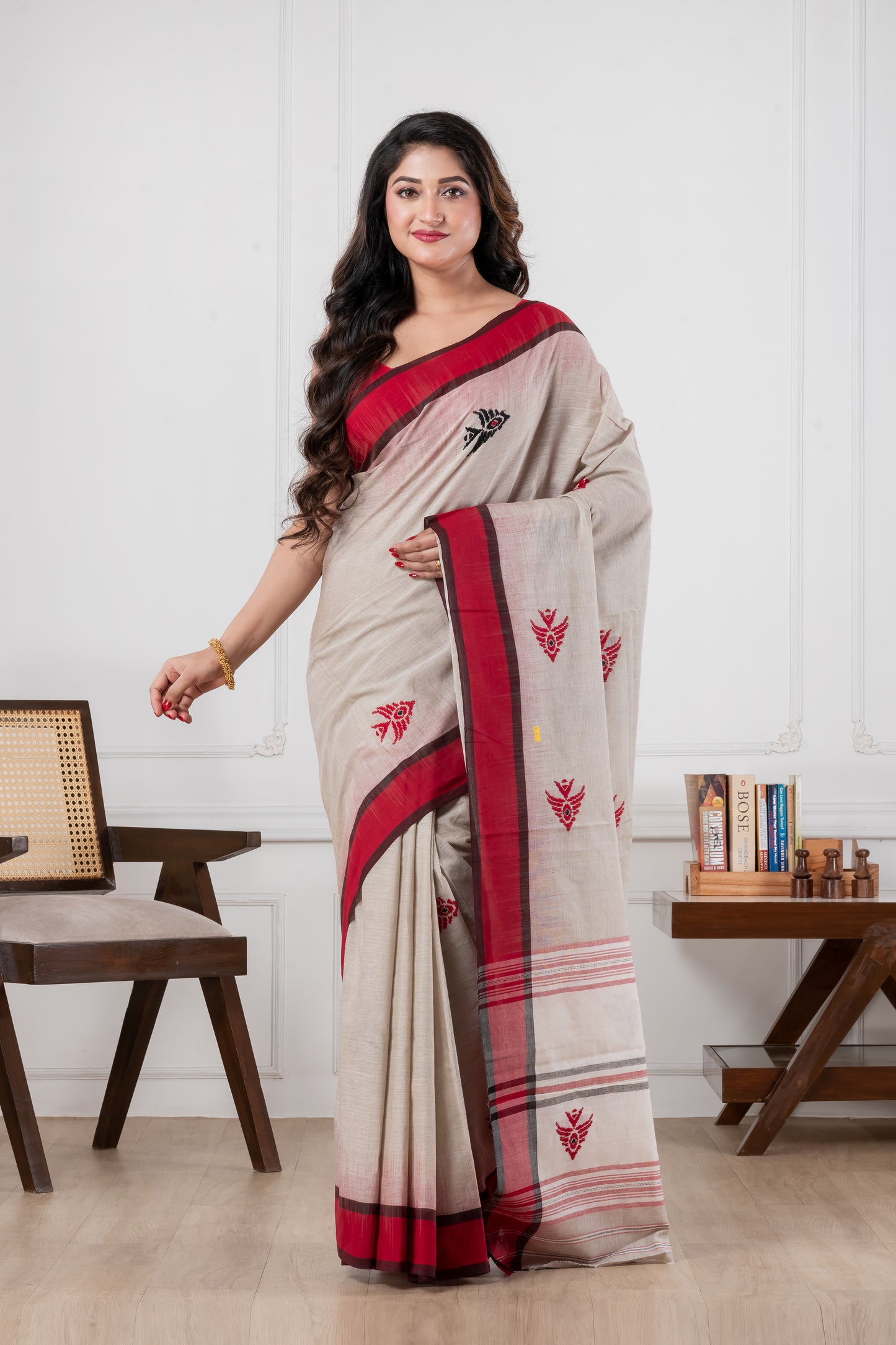 light grey dhonekhali pure cotton saree