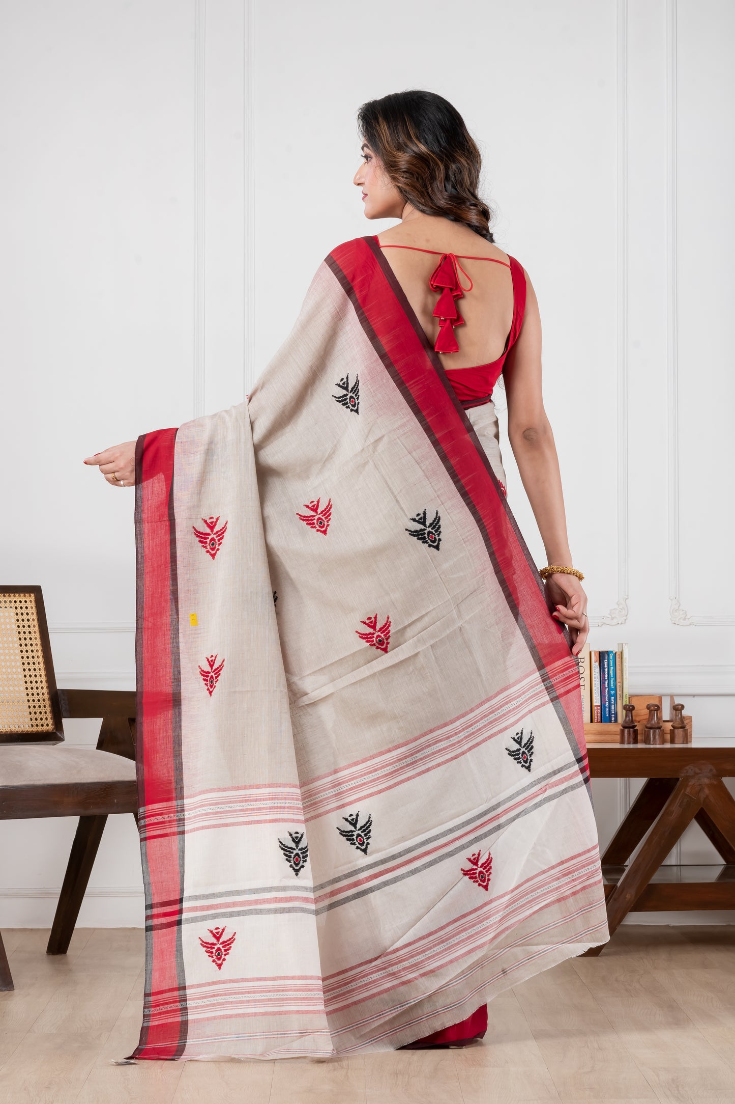light grey dhonekhali pure cotton saree
