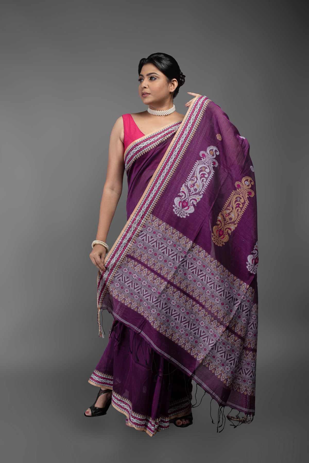 Majestic mauve mercerised handloom cotton saree, elegant purple tone
