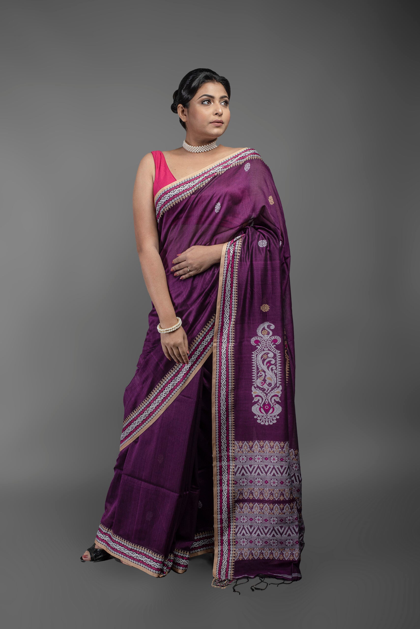 Majestic mauve mercerised handloom cotton saree, elegant purple tone