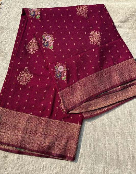 maroon banarasi saree