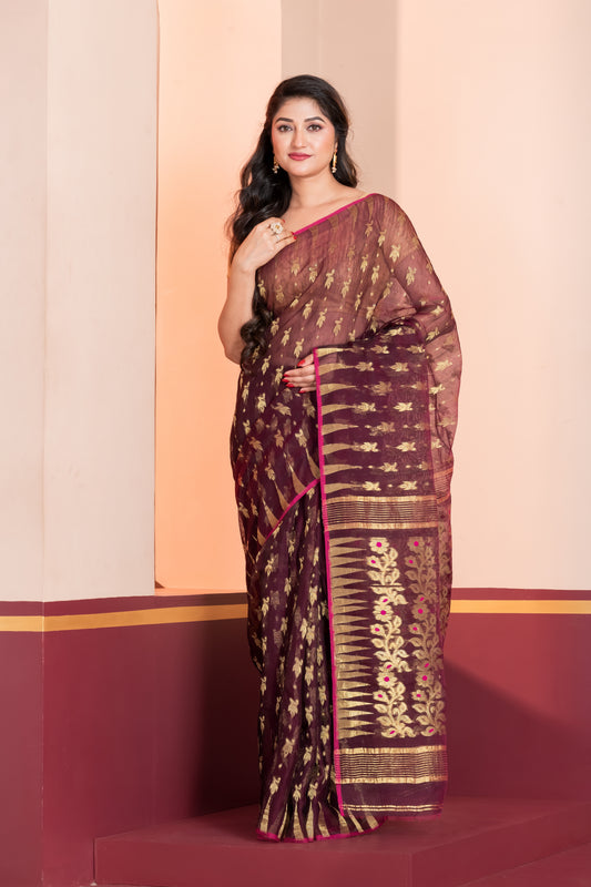 maroon bengal deep jamdani saree